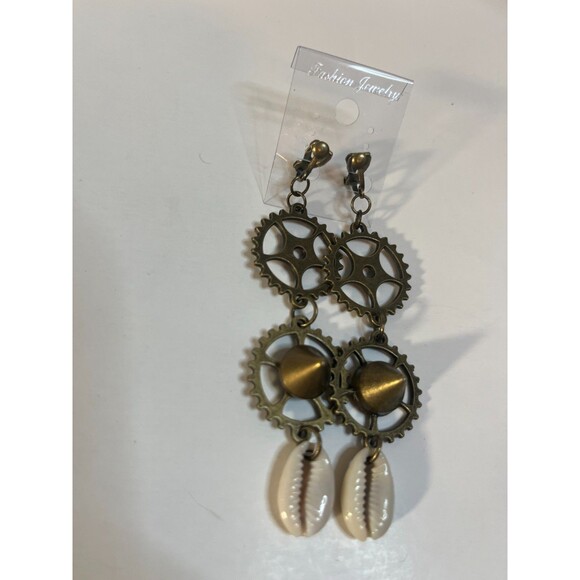 Cowrie Shells, Metal, Resin Clip On Earrings 4 Pair Dangles 2"-4" USA Made G5 - Picture 8 of 10